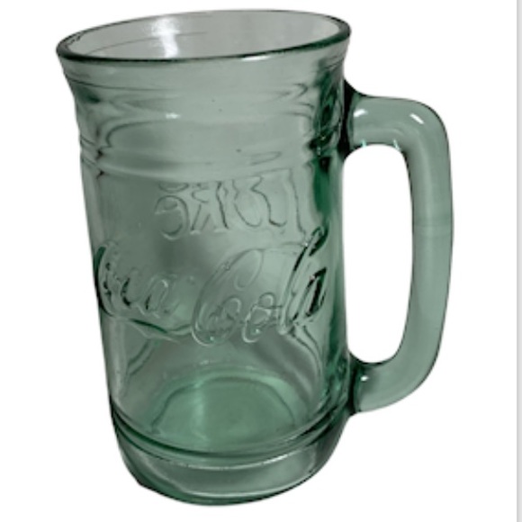 Coca Cola Coke Embossed Logo Green Glass Stein Mug Handle - Picture 2 of 4